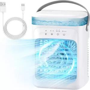 휴대용 에어컨 3단 속도의 개인용 미니 냉각 팬 1L 증발식 7개의 LED 조명 2개의 쿨 미스트 룸 침실