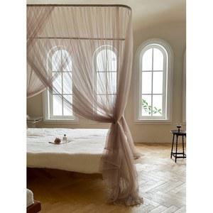 공주 침대 캐노피 커튼 침실 궁전 스위트룸 옐로우 커텐 지붕텐트 E타입 프레임 가정용