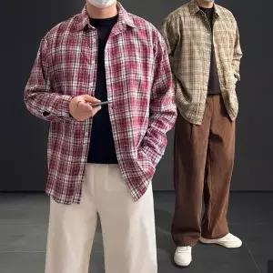 노르 체크 오버핏 무늬 남방 (6color) 커플 남녀공용 봄 가을 셔츠 (WFKBRU7)