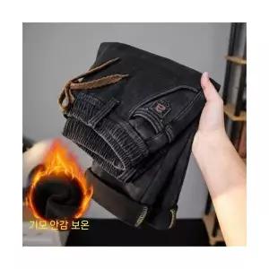 엘럽 남자 배기핏 청바지 스판 도톰 기모 밴딩 가을 겨울 스트링 캐주얼 배기 스트레이트 긴바지 원템4