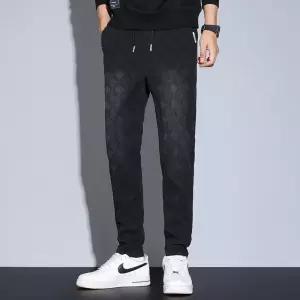 EAMT 남자 배기핏 바지 마름모 자가드 캐주얼 팬츠 추동 도톰 빅사이즈 밴딩 스트링 스판 YJ4