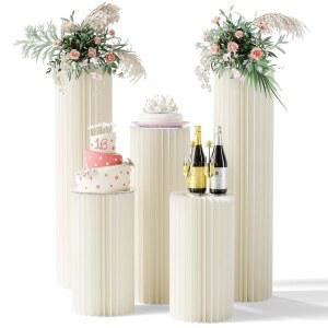 파티를 위한 5팩 7인치 파라 판지 이벤트 휴대용 피에스타스 화이트 플린스 테이블 높이 받침대 31 스탠드 레돈도스 5인치 블랑코 15 접이식 결혼식 실린더 케이크 기둥 6인치 23 실린드로스