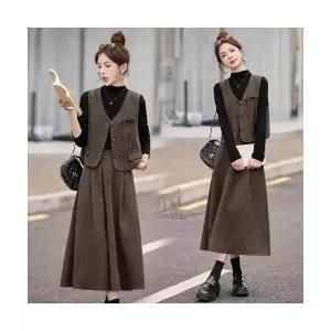 볼사스 여성 겨울 정장세트 통근 모직 조끼 세트 가을 오피스 스커트 ADOR4