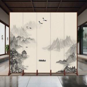 제사 병풍 배달 대행 수묵화 그림 제수용 강산팬4 높이 제사병풍 6폭 50cm