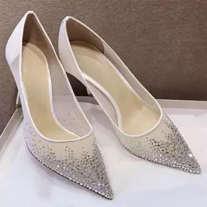 메쉬 큐빅 미들힐 구두 스틸레토 웨딩슈즈