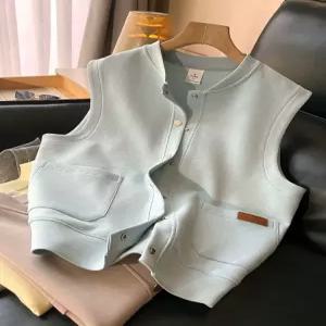 여성 라운드넥 캐주얼 민소매 조끼 봄 가을