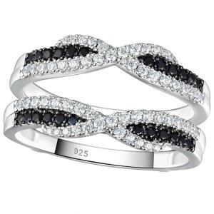 약혼 반지용 SHELOVES 지르코니아 웨딩 인핸서 화이트 925 스털링 큐빅 10 밴드 실버 블랙