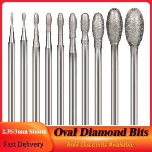 타원형 다이아몬드 비트 세트 연삭 조각 버 드레멜 회전 공구용 섕크 연마 헤드 0.8  8mm 2.35mm 1 개 5 10
