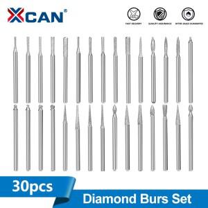 XCAN 2030개 다이아몬드 그라인딩 버 세트 3mm 샹크 니들 포인트 조각 연마 드릴 비트 드레멜 로터리 툴용