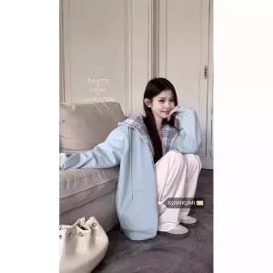 여성용 야구 점퍼 추동 빈티지 체크 후드 루즈핏 슬림핏 집업 긴팔 CH4