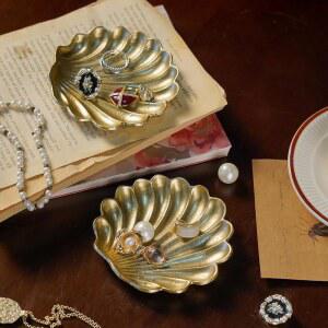 니키 홈 빈티지 골드 링 홀더 주얼리 접시 2종 세트, 쉘 모양 장신구 디스플레이 장식용 금속 트레이 고급스러운 생일 크리스마스 선물
