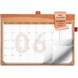 플라잉 이글 2026-2027 데스크 캘린더, 할 일 목록이 있는 24개월 대형 가죽 데스크톱 포켓 PVC 커버가 패드 월 2026-12월 2027, 17 x 12,