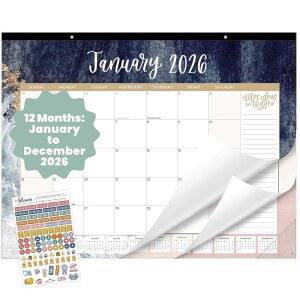 블룸 데일리 플래너 라지 2026 데스크 캘린더 - 1월부터 12월까지 XL 월 21 u201D x 16 데스크톱 및 가정이나 사무실용 스티커가 부착된 월간 수채화