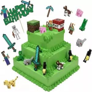 바이브부스터 생일 케이크 토퍼 세트 - 라지 사인 1개 미디엄 3개 미니 피규어 8개 장식 키트