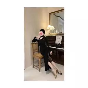 원피스 레이스 블랙 오프숄더 긴팔 추동 머메이드 롱스커트 힙업 스커트 ible4