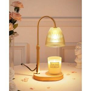 TZOFZTTZ 11 5-14 5인치 현대식 캔들 워머 램프, 타이머 및 조광기, 여성용 선물, 병 캔들을 위한 조절 가능한 높이 워밍 라이트, 침실, 사무실, 천연 목재를 2개의 전구가 달린 조광식 테이블 램프