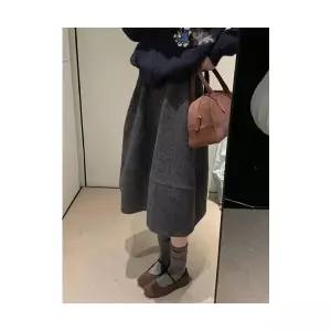 여성용 정장 스커트 강렬한 빈티지 모직 A라인 가을 겨울 미니멀한 플리츠로 슬림핏 롱 KS4