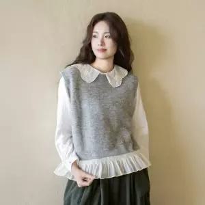 엄마옷 마담4060 내추럴포엠 조끼 데일리 여성 쉬폰프릴니트-YVE2601004-