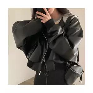 여성 잠바 집업 야구 항공 점퍼 추동 빈티지 지퍼 투포켓 캐주얼 페이크 투피스 후드 가죽 코트 MF4