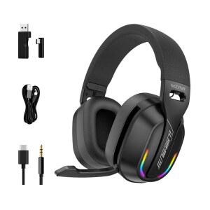 [미국배송] PC PS5 PS4 스위치용 MZYMI 2.4GHZ 무선 게이밍 헤드셋 - 블루투스 5.4 20H 배터리 ENC 노이즈 캔슬링 마이크 쿨 라이팅 40MM 드라이버 XBOX용 3.5MM 케이블 필요 블랙