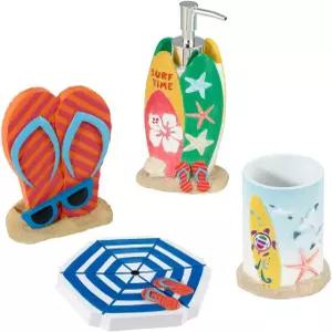 아반티 리넨 - 액세서리 세트 수지 텀블러 칫솔 홀더 비누 접시 및 로션 펌프/비누 디스펜서 해변에서