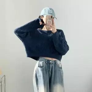 가을 크롭 니트 여성 2색 상의 겨울티 루즈핏 짧은 꽈베기 (WFKBX52)