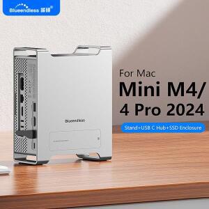 블루엔들리스 타입 C 허브 도킹 스테이션 맥 미니 M4/M4 프로용 10Gbps USB 3.2 Gen2 SD4.0 NVME SSD 인클