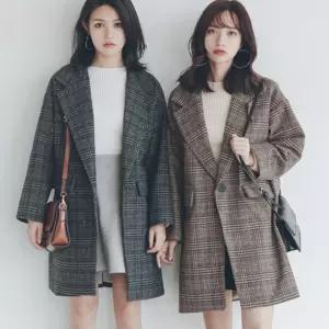 트라움몰 루즈핏 모직 체크 자켓 캐주얼정장 여성겨울의류