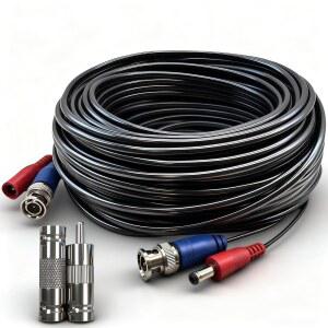 LETONDA BNC 비디오 케이블 - (5m(16.4-100피트) 4mm 두께 업그레이드, 안전하고 신뢰할 수 있는 통합 전원 연장 케이블, 카메라 CCTV 모니터링 및 DVR 시스템 설치용 (1, 15.2m(50피트)