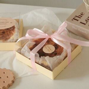 사각 바스크 케이크 6인치 10개 종이 홀케이크 상자 쿠키 선물 투명 디저트 노란색/투명