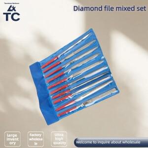 10개 다이아몬드 니들 파일 세트 140x3mm 미니 소형 키트 석재 유리 금속 조각 공예 수공구