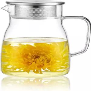 CNGLASS 원터치 유리 주전자 스테인리스 필터 뚜껑 27온스800ml 스토브탑 안전한 루즈 티 메이커
