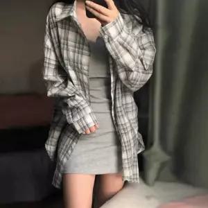 여름 셔츠 차단 아우터 체크 자외선 긴팔 오버핏여성 루즈 오버 봄셔츠 하의실종 코디 여친룩 데일리 캐주