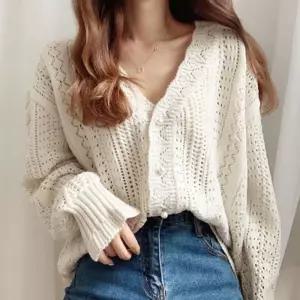 브이넥 루즈핏 진주단추 펀칭 긴팔니트가디건 NF-69간절기 미니 봄신상 가디건 부드러운 여자기본 뜨개 스