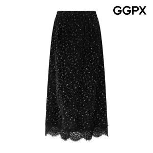 GGPX 벨벳 플라워 레이스 롱 스커트 (GPBSK011F)