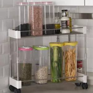 높이조절 세탁기 냉장고 틈새 선반 수납장 2단주방 다용도 도실 트롤리 이동식 펜트리