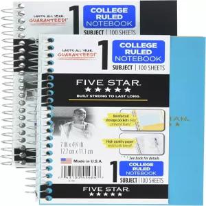 미드 파이브 스타 스파이럴 노트북 1과목 대학 논문 100매 7 x 43 /8 개인 사이즈 색상 선택 2팩73707