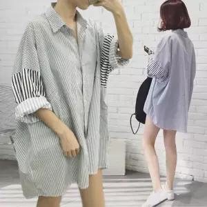 투패턴 스트라이프 셔츠 줄무늬 여성 남방 오버핏 여자 봄셔츠 가을