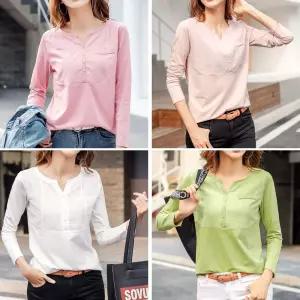 6489 미니브이 긴팔면티셔츠넥 간절기 봄셔츠 셔츠 긴티