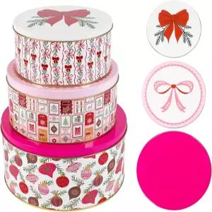 마사 스튜어트 메탈 쿠키 틴스 선물 및 보관용 3피스 네스팅 세트 소형 중형 대형 크리스마스 용기오너먼트