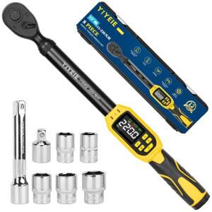 [미국배송] YIYEIE 8PC 디지털 토크 렌치 1/2인치 드라이브 | 8.5-160 FT-LB 1% 정확도 스마트 알림 멀티 모토 오토 5 소켓 익스텐션 바 어댑터가 포함된 DIY용 GO-TO 타이어 러그 키트 길이 16.5인치
