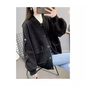 여성 트렌디 아이템 점퍼 집업 야구 항공 복 가을 겨울 도톰한 숏 니트 코트 HT4