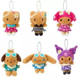 쿠로미 산리오 하와이안 일광욕 시나모롤 멜로디 플러시 키체인 여름 태닝 어두운 피부 키티 고양이 인형