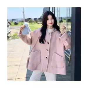 여성 야구 점퍼 핑크 후드 울 코트 겨 DUCHI4