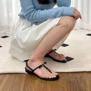 큐빅 가드 리본 장식 포인트 쪼리스타일 슬링백샌들 WEBF026