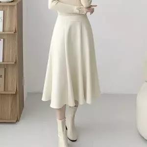 [하프클럽/]여자 데이트룩 절개 플레어 도톰 겨울 기모 롱스커트