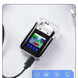 라온식 투명 쉘 전자 펄스 방풍 듀얼 아크 충전 라이터 쿨 컬러 전구 배터리 디스플레이 -C 전기