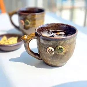 [골드스마일]쑥떡머그잔 감귤 문양 전통찻잔 쌍화찻잔 핸드메이드