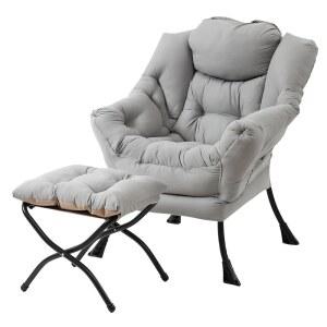 접이식 오스만 의자, 팔걸이가 있는 모던 액센트 라운지 암체어, 사이드 포켓 & 발판, 거실, 침실, 기숙사 및 사무실용 레저 독서 라이트 그레이