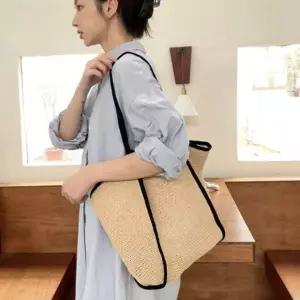 [셀러에이드]빅사이즈 그물 데일리 쇼퍼백 밀짚 클래식 여행 가방